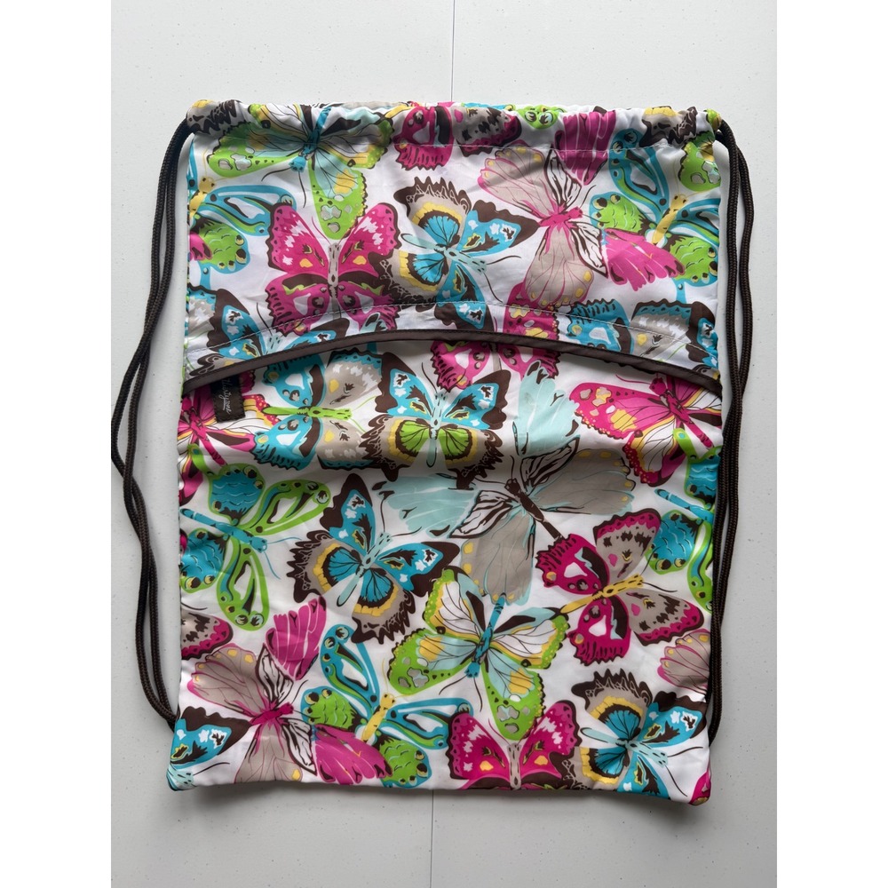 Thirty-One Cinch Sac Bag Drawstring Backpack Flutter Butterflies Pink Blue NWOT
